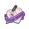 Spilla smaltata True Crime con cuore rosa e pugnale viola su sfondo bianco - Stile Pugnale Cuore True Crime (xz9166)
