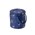 Portable folding washbasin featuring blue fabric and pink flamingo leaf patterns - Tall with Lid / Tall Navy Flamingo with Lid