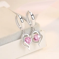 Pink round zircon heart earrings in S925 sterling silver with micro-diamond pavé - Pink Diamond Sparkling Heart-shaped Earrings Led-93