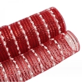 Red Christmas decorative mesh roll with white snowflake stripes for DIY wreaths - Red Metallic Stripe with White Flocking Mesh (9m/Roll)
