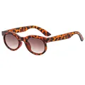 Vintage oval sunglasses with leopard print frames and brown gradient lenses - Leopard Frame Gradient Tea Lens