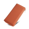 Vibrant orange pebble leather long wallet with secure RFID blocking zipper closure - Orange