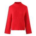 Primer plano detallado de la textura de punto acanalado de este jersey rojo de cuello alto - S / Suéter Rojo
