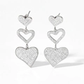 Elegant silver triple heart drop earrings with shimmering white zircon stones - Silver White Zirconia (PDE785)