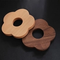 Flower shaped dark walnut wood and light wood heat resistant coasters set of two - 10CM Oak Flower Coaster