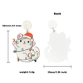 Detailed size and weight view of acrylic Christmas cat earrings with festive light pattern - White Christmas Cat