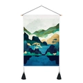 Detail of sunrise landscape wall tapestry with wooden rod and black tassels - 35x50cm / Style 6