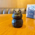 Black cat figurine with wood-carved texture and yellow eyes for desktop decoration - Wood Carving Style Small - Blue Cat