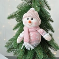Pink snowman plush Christmas tree ornament with sequined knit hat and cozy scarf - Pink Boy Snowman 14cm
