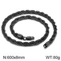 Black titanium steel twisted rope chain necklace 600x8mm with lobster clasp closure - Black 600x8mm