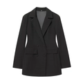 Elegantes schwarzes zweireihiges Blazer-Kleid mit schmaler Taille und langen Ärmeln - XS / Schwarz