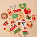5-set pack Christmas bear and snowman cake toppers with festive paper labels and wooden sticks - Christmas Multi-layer Gift Box A Kit 5 Sets