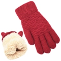 Detailed view of red knitted glove with thick beige plush thermal fleece lining detail - Red