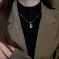 Vintage bronze tiger eye stone pendant necklace worn with a khaki suit jacket - Waterdrop Gemstone Pendant Fine Chain (3#) / Gold Brown