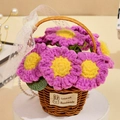 Detail of handmade crochet flower basket with pink petals, lace ribbons and pearl chain - 7 Bean Paste Color Daisies Basket