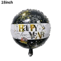 18 inch black and gold Happy New Year foil balloon with festive fireworks and wine glass design - Black and White New Year Round Balloon