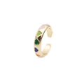 Adjustable gold open ring with colorful enamel heart charms in vibrant contrasting colors - Colorful Linked Hearts Enamel Style (CCR0386CX)