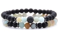 Ensemble de bracelets double couche avec œil de tigre, perles noires mates et boule zircon - Style Amazonite(NSB00350H)