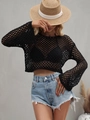 Haut noir au crochet avec manches évasées pour un style bohème de vacances d'été - S / Noir