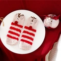 Kerstsokken van koraalfleece met 3D rendieroren in een ronde geschenkverpakking - Kindermaat (Zonder Bal) / Gestreepte Rendier