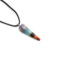 Macro detail of hexagonal multi-color stone pillar pendant with black wax cord necklace - Multi-color Hexagonal Column Style (NSN0059)