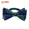 Classic men's navy blue and green striped bow tie with fine yellow accents for suits - Blue Green Yellow Stripe