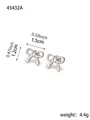 Polished silver bow-shaped stud earrings for women with dimensional size markings - Silver 3D Bow