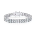 Double-row silver tennis bracelet with brilliant-cut white cubic zirconia stones - Double Row Of White Diamonds In White Gold 6mm / 7inch Bracelet (Approx 18cm)