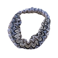 Knitted wide headband featuring blue and white zigzag patterns with elastic back - Blue White Black Brown Wave