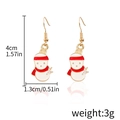 Enamel snowman earrings in white and red with gold hooks and dimension annotations - Snowman with Red Scarf (D1090)