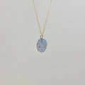 Golden stainless steel necklace with oval light blue pendant featuring gold shooting stars - Blue Glass-Star Moon