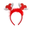 Serre-tête rouge pailleté avec cœurs, ailes argentées et plumes douces - Style 21 (Aile Double Coeur Plume)