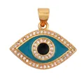 Gold-plated Evil Eye pendant with blue enamel, zircon inlay, and hanging loop charm - Dark Blue Enamel CZ M916884-Turquois