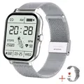 Silver smart watch with metal mesh strap and gift silicone band, heart rate tracking - Dual Straps (Steel + Silicone) / Silver