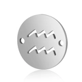 Silver stainless steel Aquarius zodiac sign circular connector pendant for DIY jewelry - 5 Pcs/Pack / Steel-Aquarius