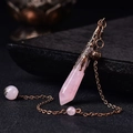 Rose quartz hexagonal prism pendant with antique bronze floral cap and chain - Antique Bronze Rose Quartz