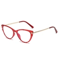 Cat eye glasses frames in red floral texture with slim gold metal temples for women - Transparent Red Gold Frame Anti-blue Light