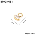 Detail view of oval gold-plated stainless steel pendant with crystal and dimensions - BP00194B1-Gold White Stone Drop Pendant