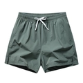 Men's olive green quick-dry sports shorts with elastic drawstring waist and side slits - S / Army Green