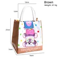 Brown dog print insulated lunch bag with cotton handles and waterproof polyester fabric - Brown