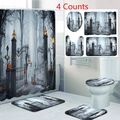 Detail of 4-piece Halloween bathroom set with shower curtain and non-slip rugs - Cemetery Gate Scene (24-6)