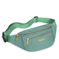 Adjustable green nylon fanny pack with multi-layer zipper pockets and buckle strap - Green