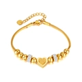 Elegantes goldenes Edelstahl-Schlangenarmband mit mattiertem Herzanhänger und Zirkonia-Perlen - Gold