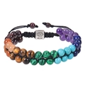 7 Chakra stone beaded bracelet with double layer weaving and Tree of Life charm - Seven Chakra Stone Bracelet