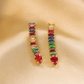 Elegant gold-plated dangle earrings with vibrant colorful cubic zirconia on golden silk - Snake Studs
