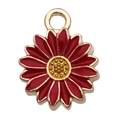 Red enamel daisy flower pendant with golden metal core for DIY jewelry making - Small Daisy (14785)