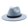Close-up of light blue wool fedora featuring a black leather band with silver studs - M (56-58cm) / Sky Blue