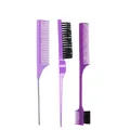 Professional 3-piece hair styling set in purple with tail comb and hair edge brushes - 3Pcs Purple Set No Hook Design