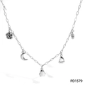 Collana in acciaio inossidabile con ciondoli a forma di rosa, luna e fantasma - Acciaio inossidabile / Collana Argento (PD1579)