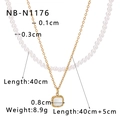 Gold stainless steel heart necklace with pearl chain and white shell pendant - Square White Pendant Style (NB-N1176)